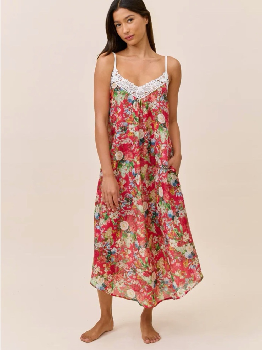 PAPINELLE Holly Lace Front Maxi 100 💯 cotton Nightgown, NWT